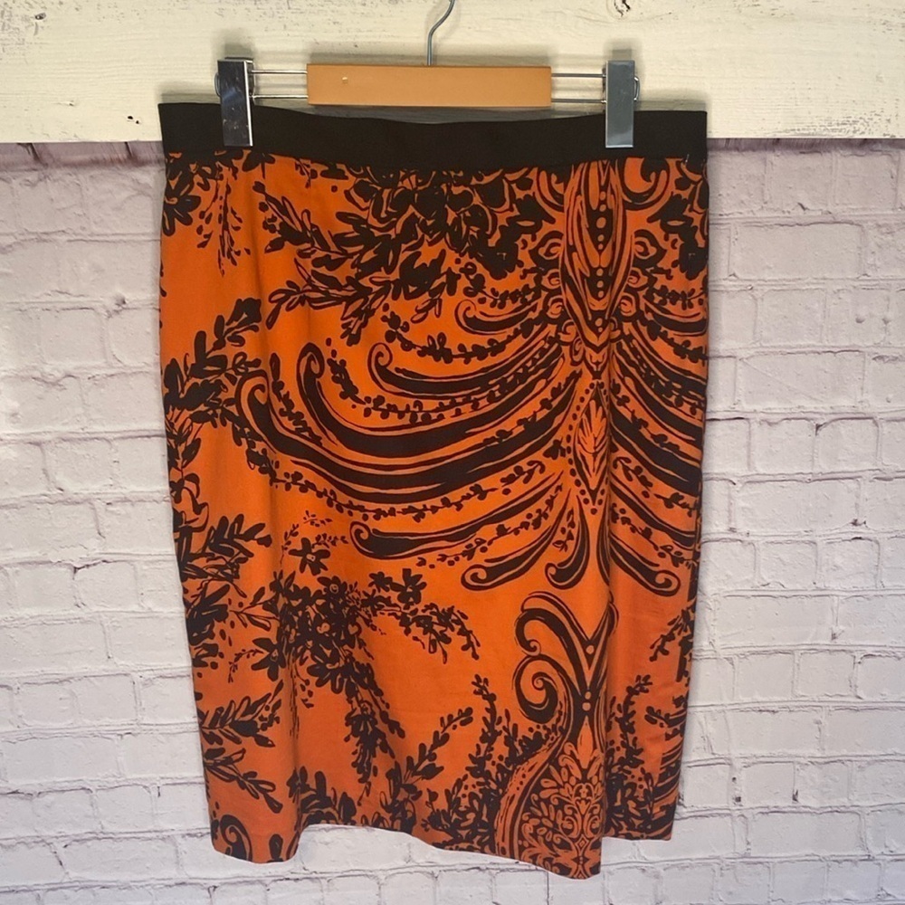 Tristan Black & Orange Cotton Fitted Pencil Skirt Size 12 - Picture 4 of 14